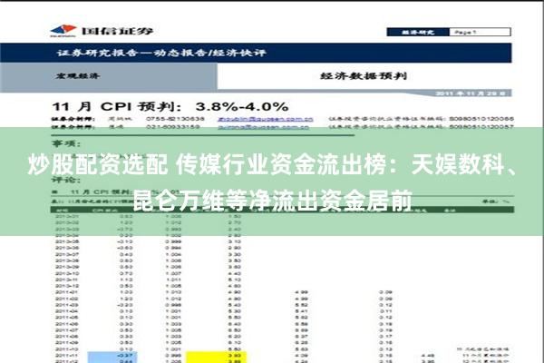 炒股配资选配 传媒行业资金流出榜：天娱数科、昆仑万维等净流出资金居前